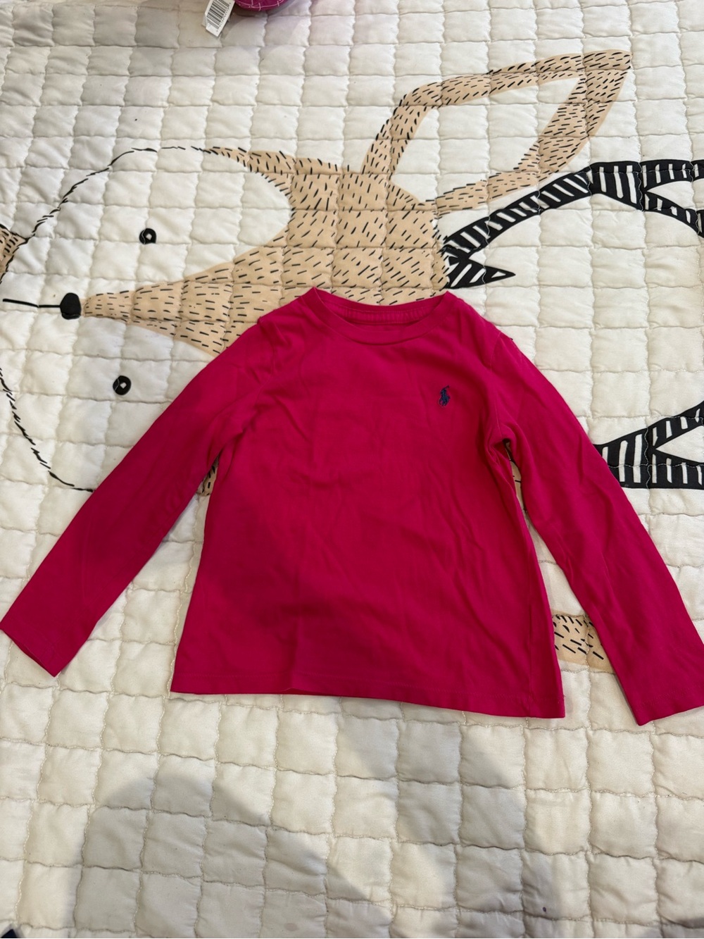 Polo by Ralph Lauren Girls Long-Sleeve Tee in Hot Pink with Navy Pony